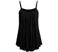 YEBIRAL Oversize Damen Camisole Stretch Gerüscht Oberteil Ärmellos Spaghetti Tops Loose Casual Langes Top Vestkleid Schulterfrei Tank Top Große Größen(EUR-44/CN-XL,Schwarz)
