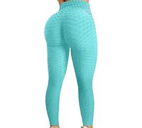 YEBIRAL Tik Tok Leggings Damen Honeycomb Scrunch Butt Bubble Leggings Sexy Booty Push Up Leggins Sporthose Anti Cellulite High Taille Sport Fitness Hose Sportleggings Yoga Pants (B- Minzgrün, XL)