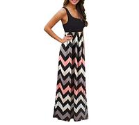 YEBIRAL Übergröße Maxikleid Damen Gestreift Lange Boho Kleid Strand Sommerkleid High Waist Lange Kleider Ärmellos Partykleid Festliches Kleid große größen(S,Schwarz)