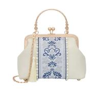 YeBon Retro Shoulder Chain Messenger Clutch Chinese Style Crane Embroidered Jacquard Women's Evening Bags (Pearl White)