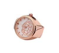Yechiry Fingerringuhr mit Rosenblütenmuster, Elegante Damen-Quarzuhr mit Rundem Zifferblatt für den Täglichen Gebrauch, Roségold (Rosiges Gold)