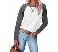 Yeehliny Langarmshirt Damen Baseball Shirt Oberteile Casual Langarm Einfarbig Rundhals Pullover Blusen Tuniken Shirt Sweatshirt Damenbluse