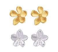 Yeemeen 2 Paar Statement Blumen-Ohrringe - Metall Floral Ohrstecker, Blütenblatt Groß, Gold, Baumeln Set Schmuck Für Frauen Und Mädchen