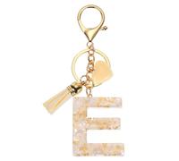 Yeenano Schlüsselanhänger, Buchstaben E, Herzförmig, Fransen, Damen/Mädchen, Alphabet Buchstaben, Harz, Weiß, 11cm x 4,5cm, Ideal als Geschenk