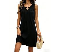 Yeenily Damen Kleid Sommer Elegante V Ausschnitt Leicht Und Luftig Ärmellos Tank Top Bedruckter Boho Knielang Freizeitkleider (Schwarz, XX-Large)