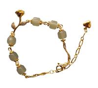 yeeplant Damen Jadearmband aus echtem Jade, S925 Sterling Silber Weißjade-Perlenarmband, elegante Rosenform, verstellbare Länge 5,3+1,4 Zoll, mit Geschenkbox, stilvoll für Alltag und Anlass