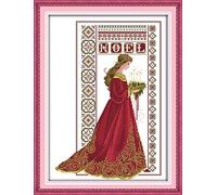 YEESAM ART Neu Kreuzstich Stickpackung - Engel Winter Roten Kleid Königin 14 CT 41×53 cm DIY Stickerei Set Weiß Segeltuch - Kreuz Nähen Handarbeit Weihnachten Geschenke Cross Stitch Kit
