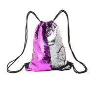 YEESEE Mode Meerjungfrau Kordelzug, Magie Reversible Paillettenrucksack, Glitter Dance Bag, Badetasche, Schultasche, Outdoor-Sportarten für Mädchen Frauen Kinder-Rose + Silber
