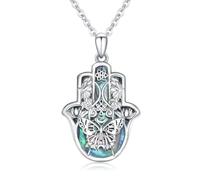 YEESIA Hand der Fatima Halskette Damen 925 Sterling Silber Hand der Fatima Schmetterlings Anhänger Hand der Fatima Lotus Halskette mit Abalone Amulettschmuck Geschenk für Frauen