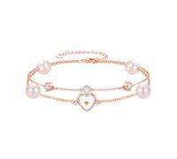 YEESIA Senfkorn-Armband für Damen, 925er Sterlingsilber, Roségold, Senfkorn-Herz, Doppelarmband, verstellbar mit Kreuz, Schmuck, Geschenk für Frauen