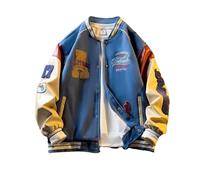 YeGang Herren Varsity Jacken - College Bomberjacke Vintage Sweatshirt Casual Unisex Streetwear Y2k Oversized Mäntel mit Patch PU Leder Ärmel, blau, XXXL