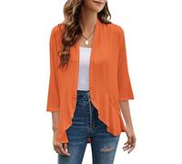 Yekaty Damen-Strickjacke, vorne offen, Orange, kurze Ärmel, leicht, Sommer, Übergröße, Orange/Abendrot im Zickzackmuster (Sunset Chevron), 3X-Groß