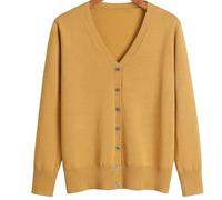 YEKEYI Langarm-Strickjacke mit Knopfleiste und V-Ausschnitt, klassischer Strick-Cardigan für Damen, gelb, XX-Large