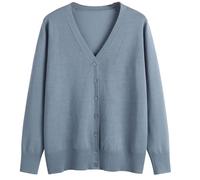 YEKEYI Langarm-Strickjacke mit Knopfleiste und V-Ausschnitt, klassischer Strick-Cardigan für Damen, Lblue, XX-Large