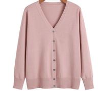 YEKEYI Langarm-Strickjacke mit Knopfleiste und V-Ausschnitt, klassischer Strick-Cardigan für Damen, Pink, XX-Large