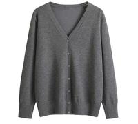 YEKEYI Langarm-Strickjacke mit Knopfleiste und V-Ausschnitt, klassischer Strick-Cardigan für Damen, XX-Large