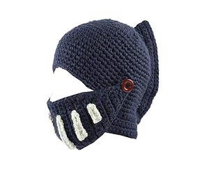 YEKEYI Roman Knight Mütze mit Visier und Bart und Strickmütze, Windmaske, Cosplay-Mütze, navy, Einheitsgröße