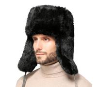 YEKEYI Trappermütze Winter Russische Mütze Herren Damen Fellmütze mit Kunstkaninfell Fliegermütze mit Ohrenklappen Winddicht, 01-schwarz, Einheitsgröße