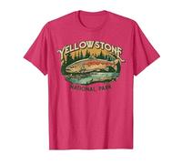 Yellowstone Trout Fly Fishing Vintage Nature Angler Graphic T-Shirt, Herren, Rot Meliert, XXL