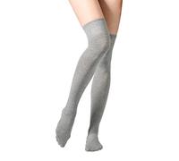 Yenita 2 Paar Damen Overknee Überknie Kniestrümpfe, One size, grau Uni