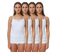 Yenita® 2er oder 4er Pack Damen Unterhemd mit Spitzeneinsatz, 100% Baumwolle, Tank Top oder Spaghettitop