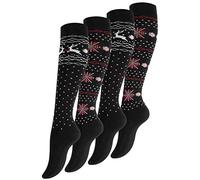 Yenita 4 Paar Damen Kniestrümpfe aus Baumwolle Schwarz mit Norwegermuster