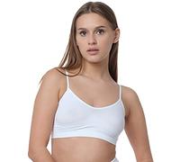 Yenita 6er Pack Damen Bustier, Seamless Bra Top ohne Seitennähte, Spaghettiträger, Wohlfühl-BH, Weiss, Gr. S