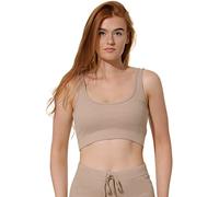 Yenita Crop Tank Top, Ärmelloses Kurztop aus Rippjersey für Damen, beige, Gr. L