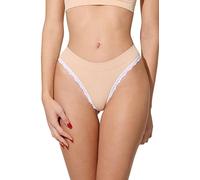 Yenita Damen Unterwäsche Ribbed Collection Lace, String mit Spitze, Beige in Gr. XL