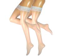 Yenita Hochwertige Halterlose Strümpfe 15 Den, Strapse in weiss, schwarz, rot, haut mit Spitze, im 2er Pack