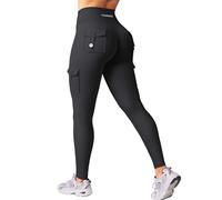 YEOREO CoreFlex Sport Leggings Damen Mit Taschen Invisible Scrunch Butt Gym Leggings 28" High Waist Boom Booty Seamless Push Up Blickdicht Yoga Sport Leggings Schwarz L Lang
