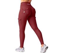 YEOREO CoreFlex Sport Leggings Damen Mit Taschen Invisible Scrunch Butt Gym Leggings High Waist Boom Booty Seamless Push Up Blickdicht Yoga Sport Leggings Ankela Rot XL