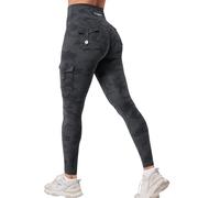 YEOREO CoreFlex Sport Leggings Damen Mit Taschen Invisible Scrunch Butt Gym Leggings High Waist Boom Booty Seamless Push Up Blickdicht Yoga Sport Leggings Schwarzes Tarnmuster XL