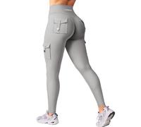 YEOREO CoreFlex Sport Leggings Damen Mit Taschen Invisible Scrunch Butt Gym Leggings High Waist Boom Booty Seamless Push Up Blickdicht Yoga Sport Leggings Hellgrau S