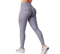 YEOREO CoreFlex Sport Leggings Damen Mit Taschen Invisible Scrunch Butt Gym Leggings High Waist Boom Booty Seamless Push Up Blickdicht Yoga Sport Leggings Blau Grau L