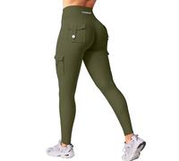 YEOREO CoreFlex Sport Leggings Damen Mit Taschen Invisible Scrunch Butt Gym Leggings High Waist Boom Booty Seamless Push Up Blickdicht Yoga Sport Leggings Armeegrün XL