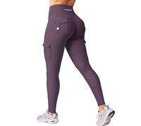 YEOREO CoreFlex Sport Leggings Damen Mit Taschen Invisible Scrunch Butt Gym Leggings High Waist Boom Booty Seamless Push Up Blickdicht Yoga Sport Leggings Schwarz Violett XS