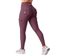 YEOREO CoreFlex Sport Leggings Damen Mit Taschen Invisible Scrunch Butt Gym Leggings High Waist Boom Booty Seamless Push Up Blickdicht Yoga Sport Leggings Kirsche Dunkel L