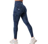 YEOREO CoreFlex Sport Leggings Damen Mit Taschen Invisible Scrunch Butt Gym Leggings High Waist Boom Booty Seamless Push Up Blickdicht Yoga Sport Leggings Marine-Tarnmuster S