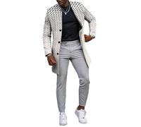 YEPREM Tweed-Mantel Herren Druck Stehkragen Herren Coat Mantel Casual Taschendekoration Langer Mantel Herren Knopfleiste Jacke Einfachheit Herren XLDY-06 3XL