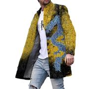 YEPREM Tweed-Mantel Herren Druck Stehkragen Herren Coat Mantel Casual Taschendekoration Langer Mantel Herren Knopfleiste Jacke Einfachheit Herren XLDY-52 L