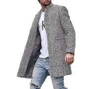 YEPREM Tweed-Mantel Herren Druck Stehkragen Herren Coat Mantel Casual Taschendekoration Langer Mantel Herren Knopfleiste Jacke Einfachheit Herren XLDY-25 3XL