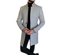 YEPREM Tweed-Mantel Herren Druck Stehkragen Herren Coat Mantel Casual Taschendekoration Langer Mantel Herren Knopfleiste Jacke Einfachheit Herren XLDY-56 L