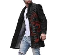 YEPREM Tweed-Mantel Herren Druck Stehkragen Herren Coat Mantel Casual Taschendekoration Langer Mantel Herren Knopfleiste Jacke Einfachheit Herren XLDY-53 L