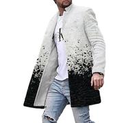 YEPREM Tweed-Mantel Herren Druck Stehkragen Herren Coat Mantel Casual Taschendekoration Langer Mantel Herren Knopfleiste Jacke Einfachheit Herren XLDY-17 XL