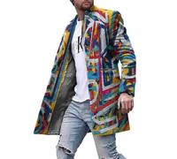 YEPREM Tweed-Mantel Herren Druck Stehkragen Herren Coat Mantel Casual Taschendekoration Langer Mantel Herren Knopfleiste Jacke Einfachheit Herren XLDY-21 3XL