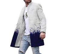 YEPREM Tweed-Mantel Herren Druck Stehkragen Herren Coat Mantel Casual Taschendekoration Langer Mantel Herren Knopfleiste Jacke Einfachheit Herren XLDY-19 L