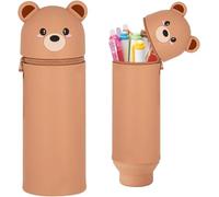 Yeria 2-in-1 Kawaii-Stiftemäppchen aus Silikon - erweiterbare Hülle mit niedlichen Tieren, für Stifte, Schreibwaren, Büro oder Schule - mit 4 löschbaren Gelstiften gratis, Schwarz , Bär