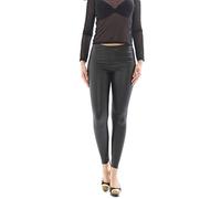 YESET Damen Capri Leggings Hose Glanz-Matt Kunstleder Optik Hüfte schwarz L