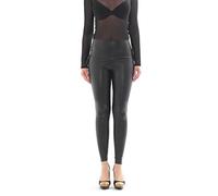 YESET Damen Leggings lang Hose Röre Treggings Glanz-Matt wie Latex Lack Leder Optik hoher Bund schwarz M